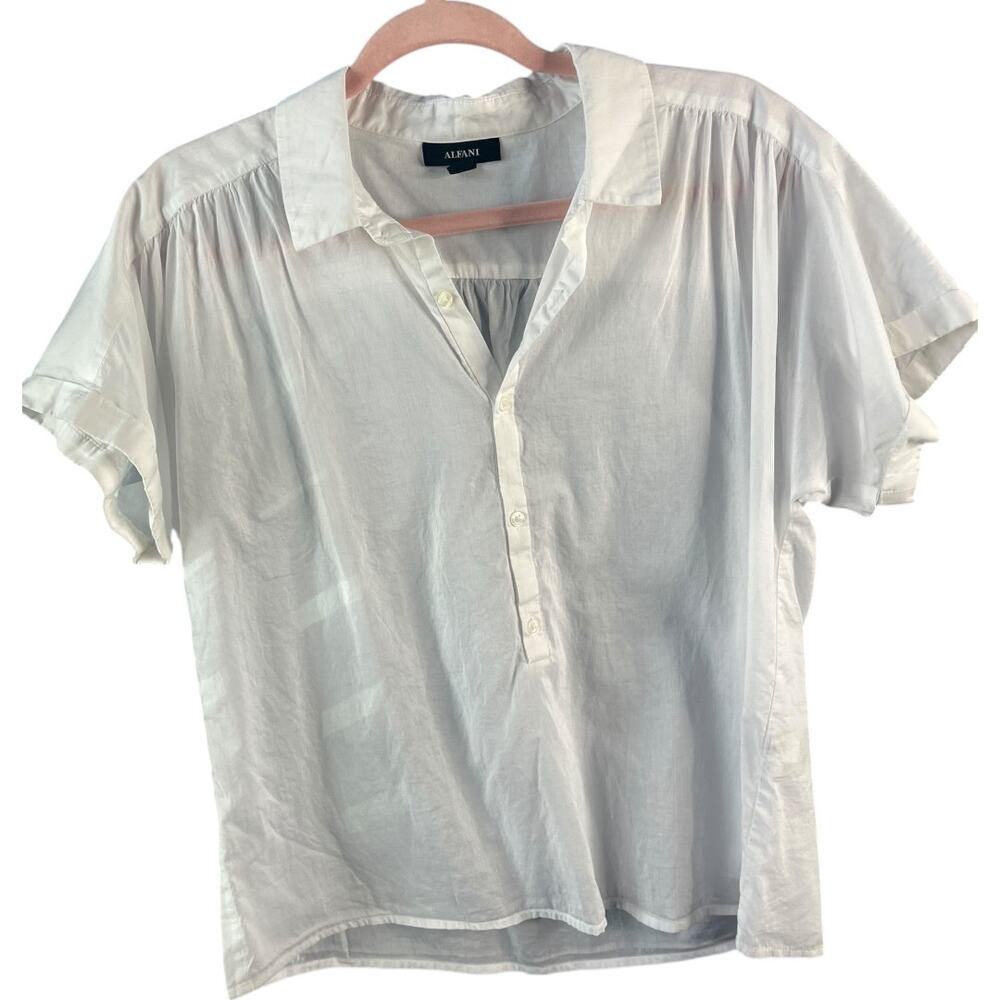 Alfani white 1/2 button short sleeve shirt 100% cotton lightweight medium